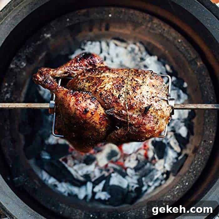 rotisserie smoker cooking turkey chicken