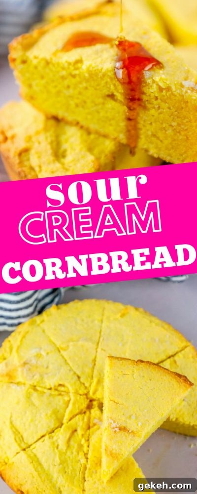Sour Cream Cornbread Recipe: Moist Southern-Style Loaf 12 cornbread with honey pouring onto it