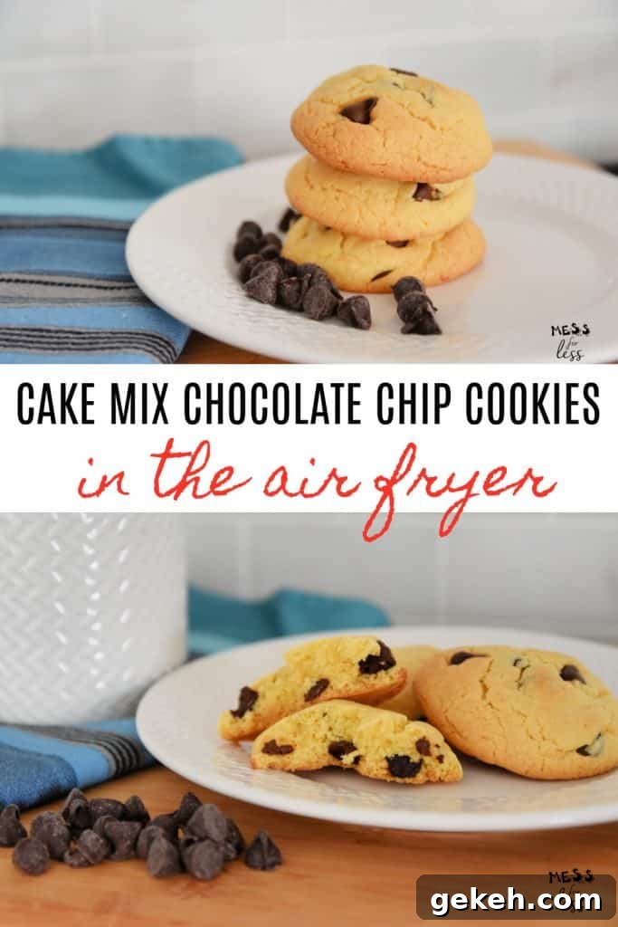 Air Fryer Chocolate Chip Cookies Made with Cake Mix 2 Cake mix cookies are so easy to make and I have made them even easier by cooking them in the air fryer. These Cake Mix Chocolate Chip Cookies in the Air Fryer are soft, easy and delicious!