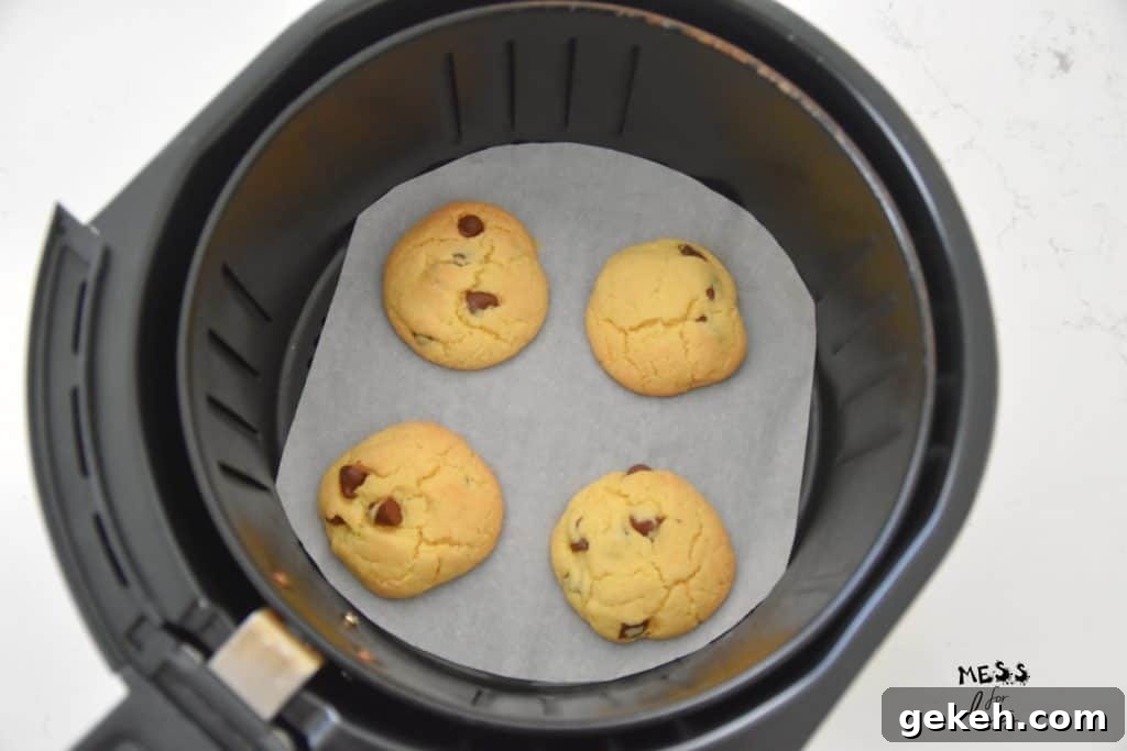 Air Fryer Chocolate Chip Cookies Made with Cake Mix 10 chocolate chip cookies in an air fryer