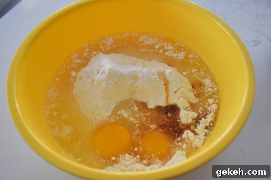Air Fryer Chocolate Chip Cookies Made with Cake Mix 6 cake mix, egg, oil and vanilla in a bowl