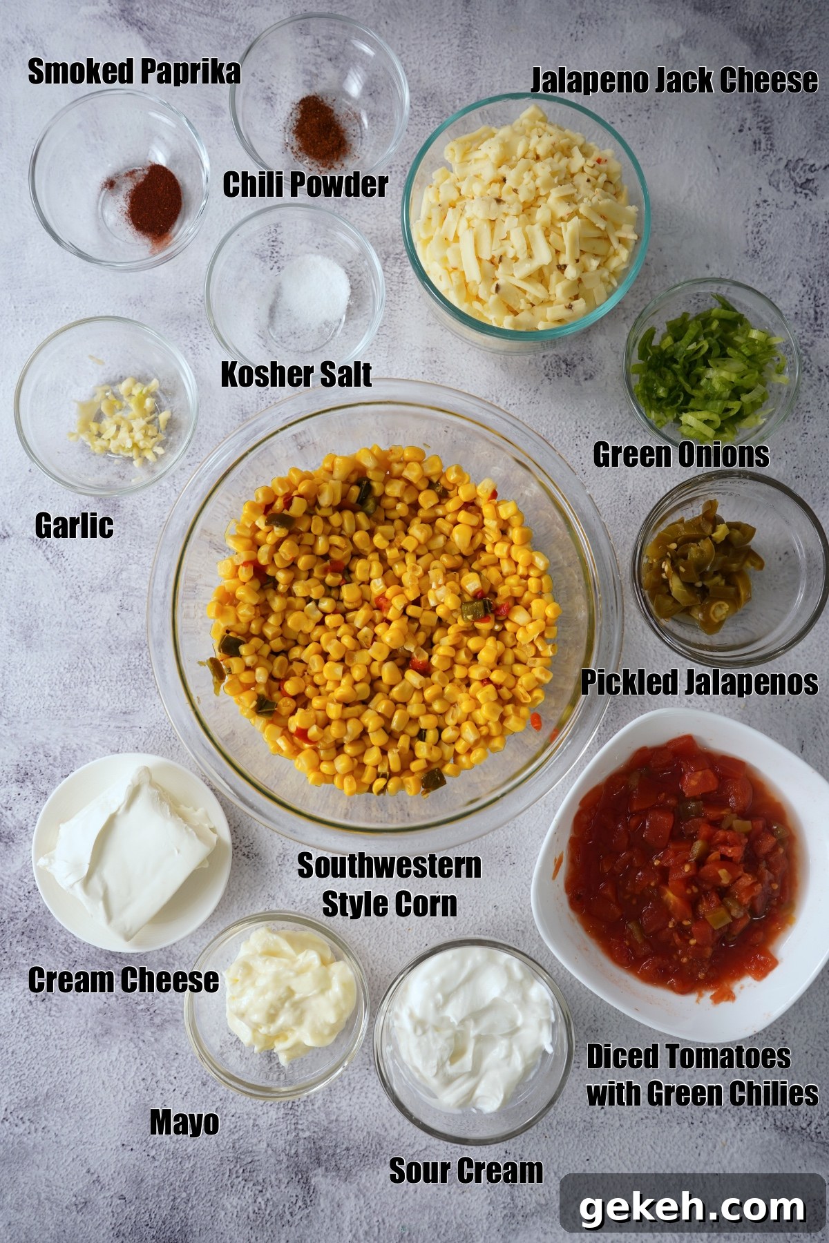 Smoked Corn Dip - labeled Ingredients