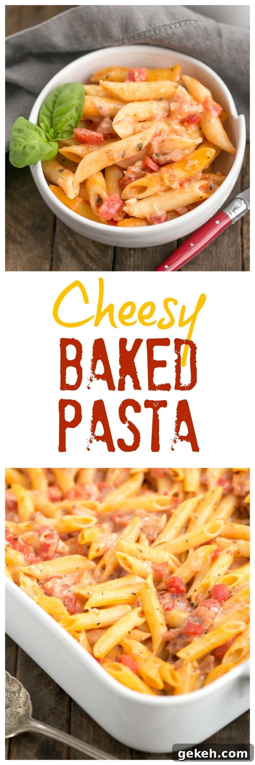 Prosciutto Baked Pasta with Melted Cheese and Crispy Top 3 Cheesy Baked Pasta | Creamy pasta with 3 cheeses, basil and prosciutto