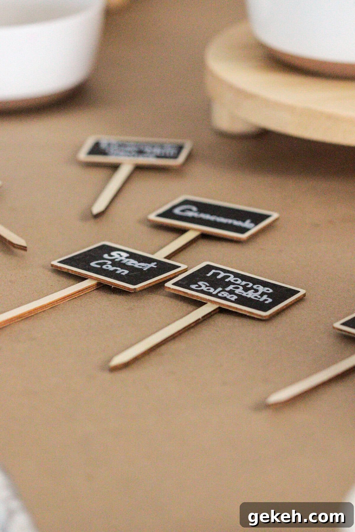 Mini chalkboard signs for chips and salsa bar.