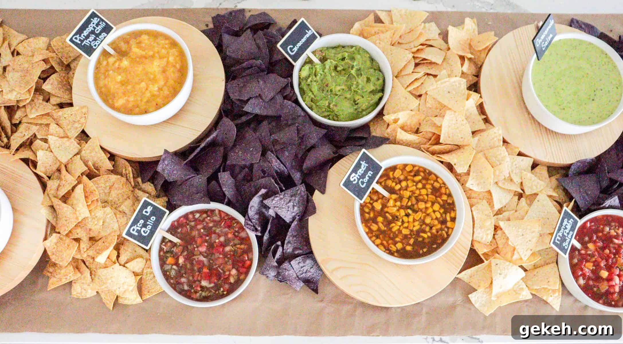 Chips and salsa bar set up at home.