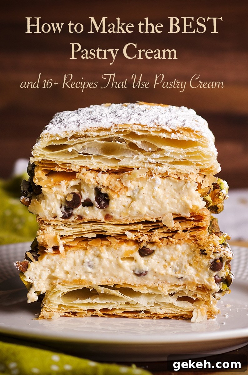 A slice of Cannoli Napoleon that's been filled with thick layers of pastry cream.