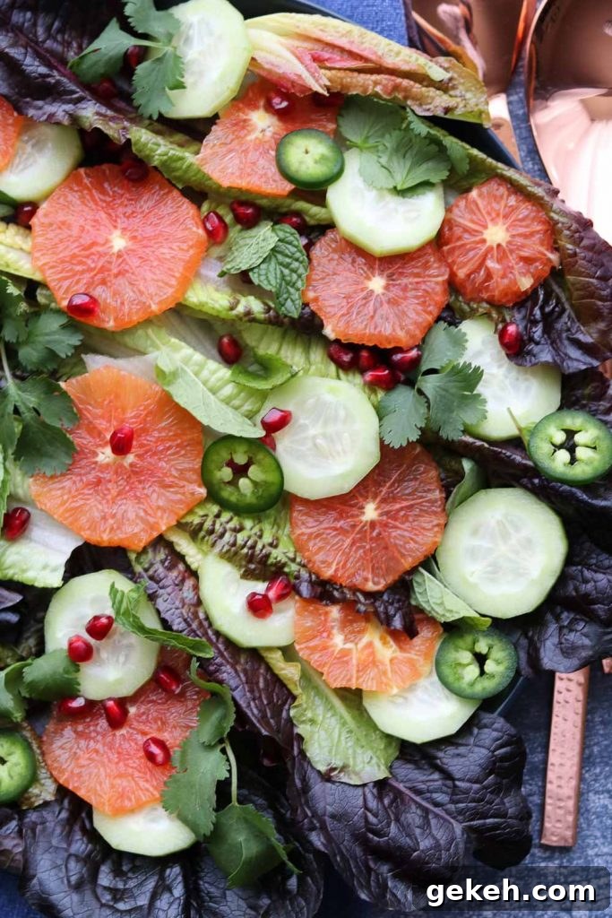 Winter citrus salad with serving utensils