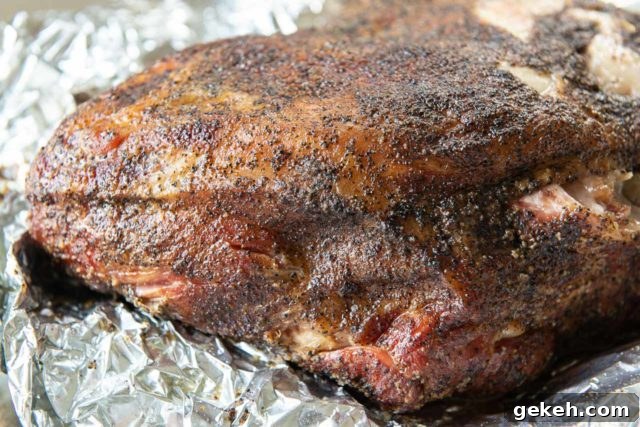 Smoked Pulled Pork Recipe - Shown on Aluminum Foil After Cooking