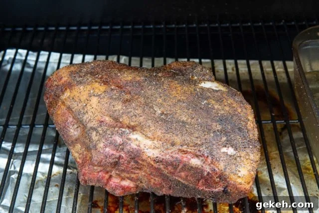 Smoked Pork Shoulder Sitting In the Traeger