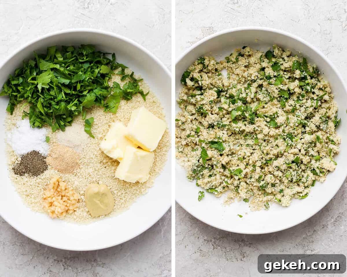 Crispy Panko-Crusted Salmon with Lemon Garlic Butter 3 Two images showing the panko mixture before being mixed and after.