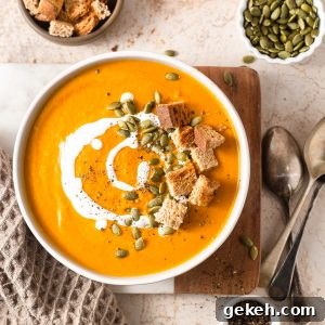 keto pumpkin soup with croutons, pepitas