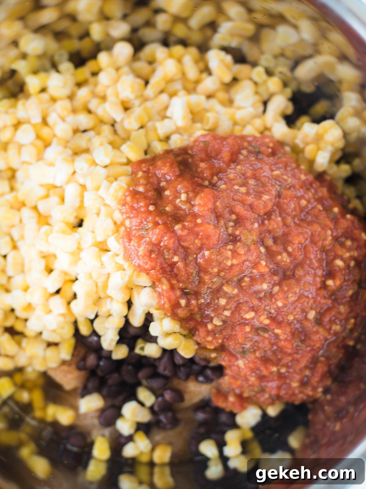 ingredients in instant pot with salsa