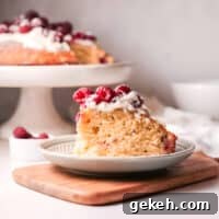 a slice of raspberry olive oil cake topped with whipped cream and fresh raspberries on a plate.