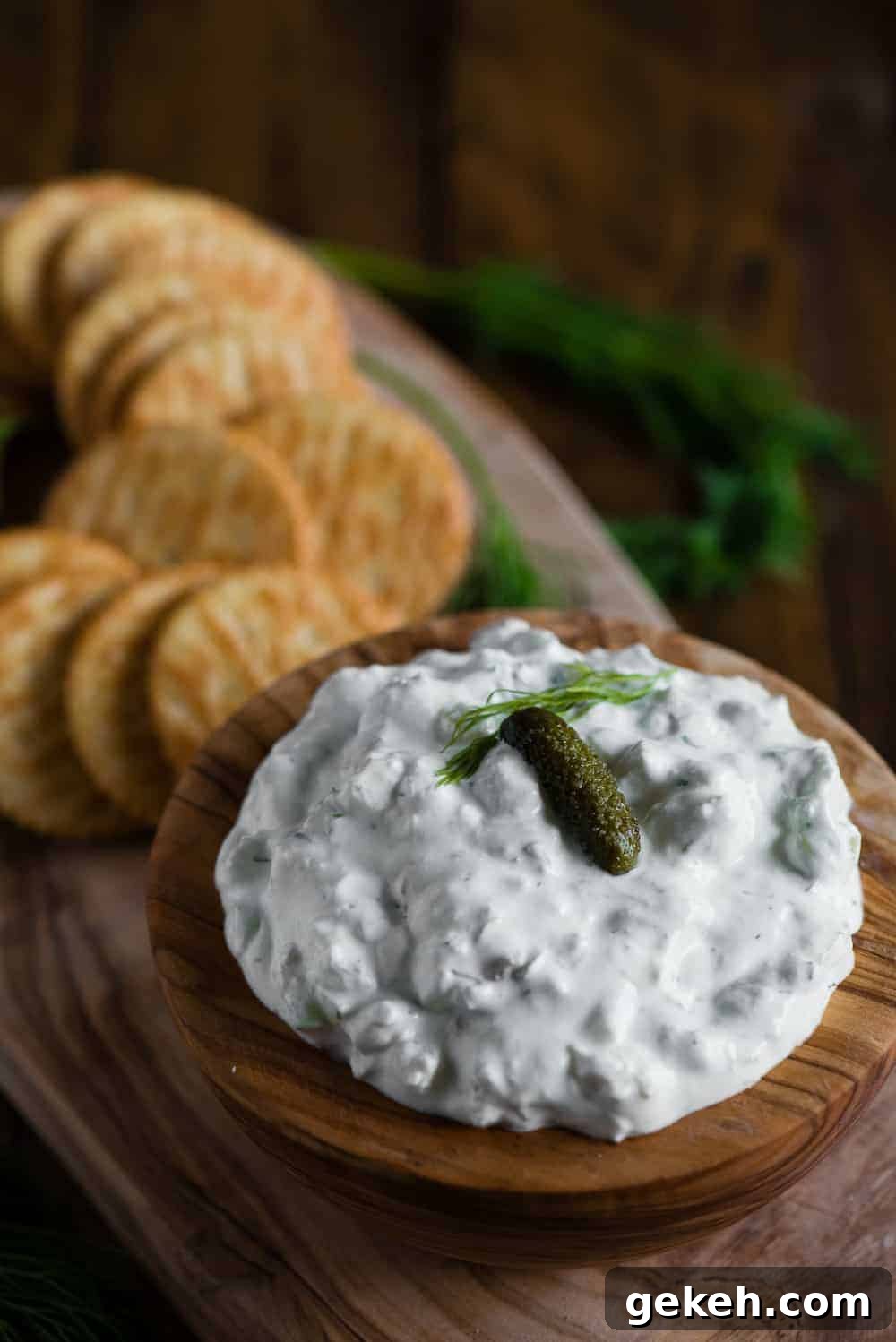 Creamy Dill Pickle Dip Recipe for Parties and Snacks 2 dill pickle dip with crackers