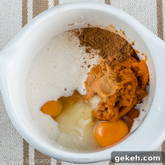 Crustless Low-Carb Pumpkin Pie; Ingredients in a Bowl | Low-Carb, So Simple!