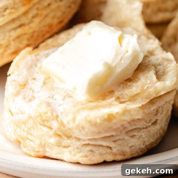 Perfectly Flaky Homemade Biscuits Recipe 11 Close up view of butter on a homemade biscuit.