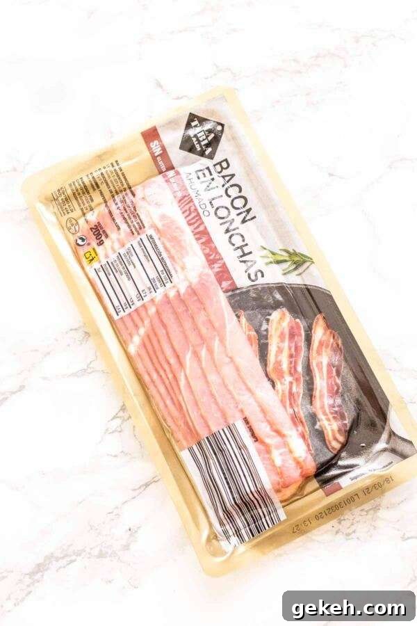 Ingredients for cooking baking in an Air Fryer Bacon.