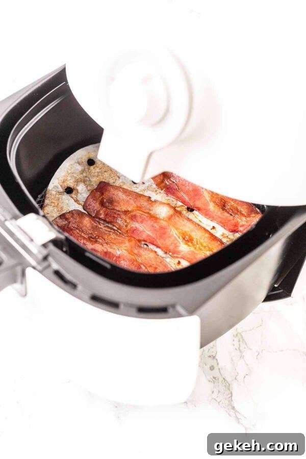 Bacon prepared in an Air Fryer Bacon. Try it and you will never make bacon in another way.