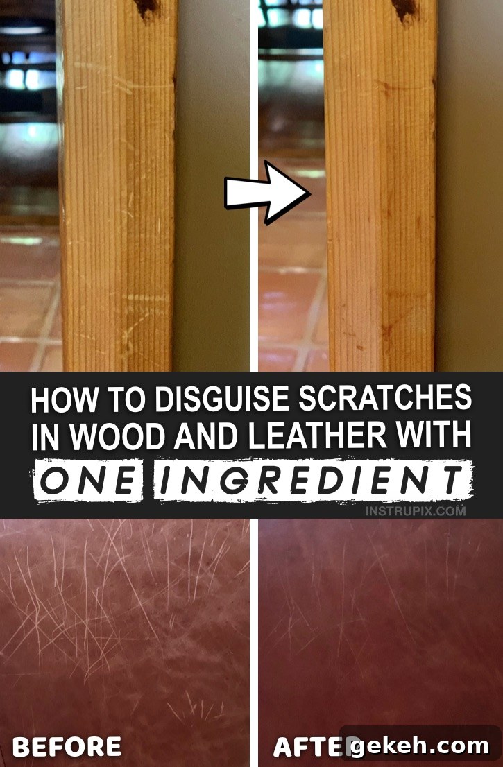 Remove Scratches from Wood and Leather: Simple Steps That Work 2 Useful Life Hack: How to removes scratches on wood and leather with one simple ingredient! This easy household tip works like a charm for furniture, cabinets and more. DIY Homemade Wood & Leather Scratch Repair #instrupix #lifehacks