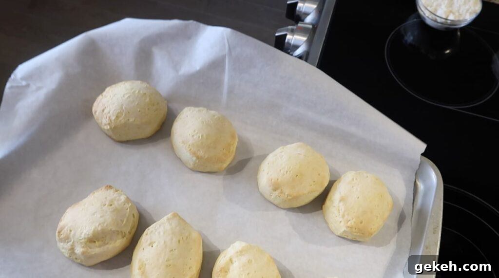Cooked biscuits on a baking sheet