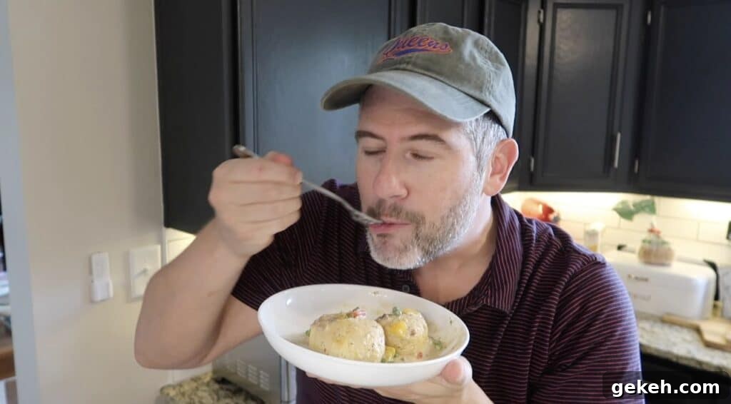 Man trying the food