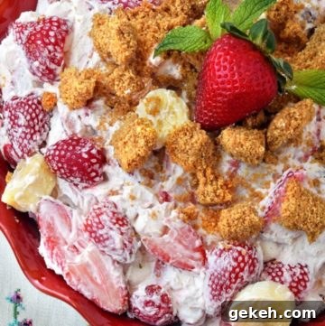 Strawberry cheesecake salad in a red pie plate