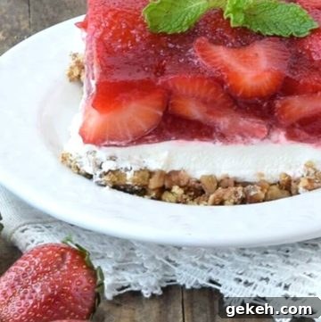 strawberry pretzel salad on a plate