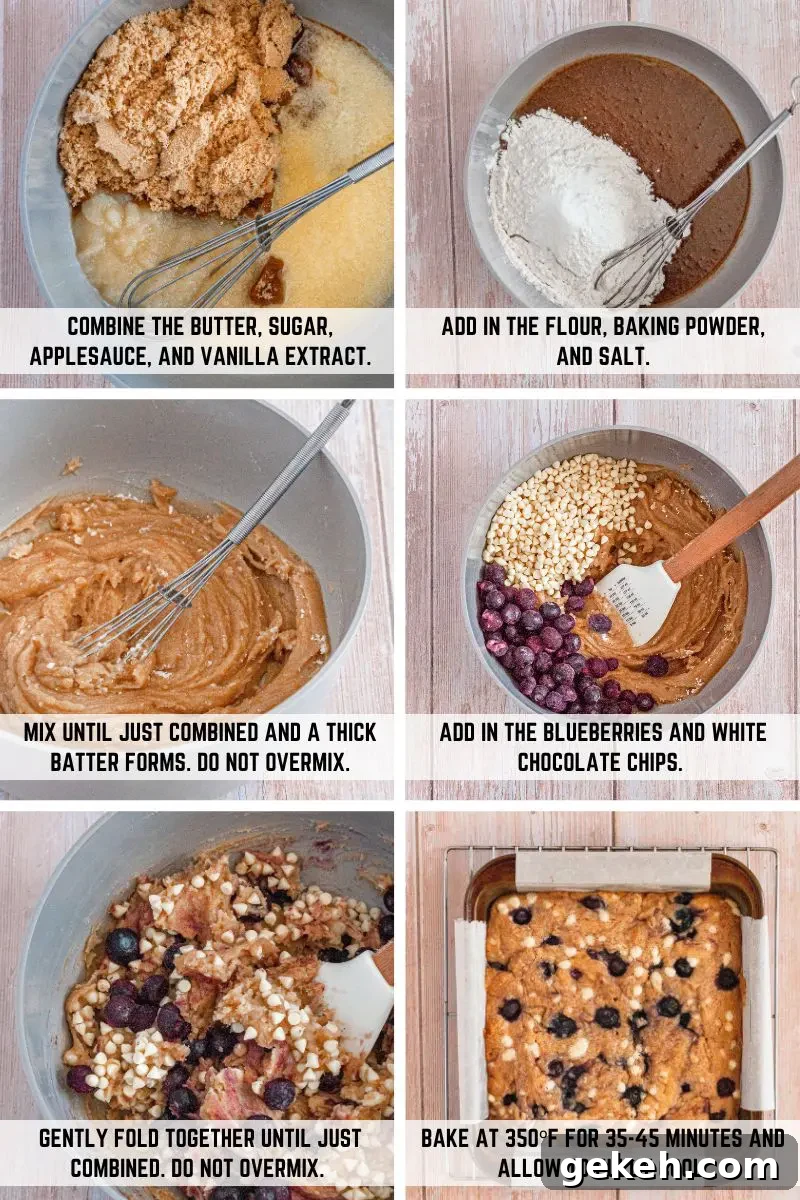 Gluten-Free Vegan Blueberry Blondies Recipe 4 Golden blueberry blondies loaded with white chocolate chips and cut into squares.
