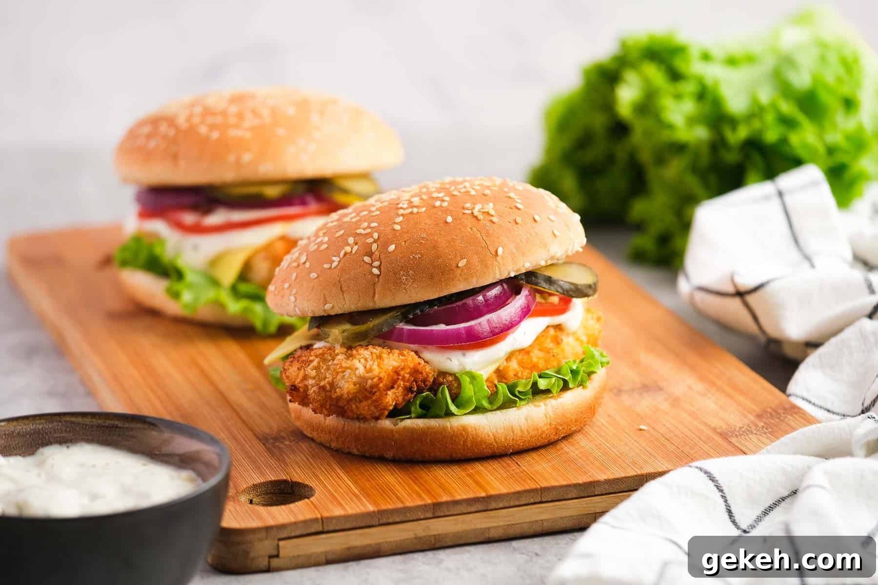 Crispy Air Fryer Chicken Sandwich Recipe 14 two crispy chicken sandwiches on a cutting board