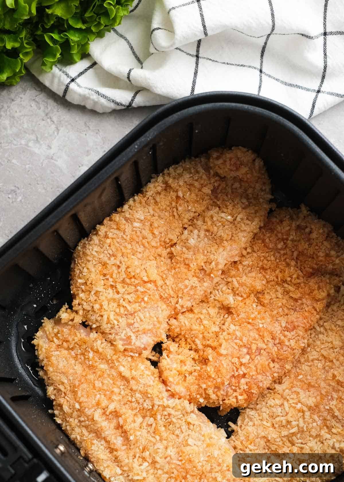 Crispy Air Fryer Chicken Sandwich Recipe 10 breaded chicken fillets in an air fryer basket
