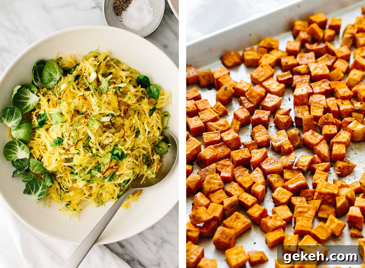 These Whole30 lunch ideas are anything but boring! Eat through a rainbow of colors with vibrant salads, juicy meats, and brightly flavored seafood. Oh, and the best vegetable sides that easily carries over to dinner. Whole30 roasted sweet potatoes and spaghetti squash for lunch.