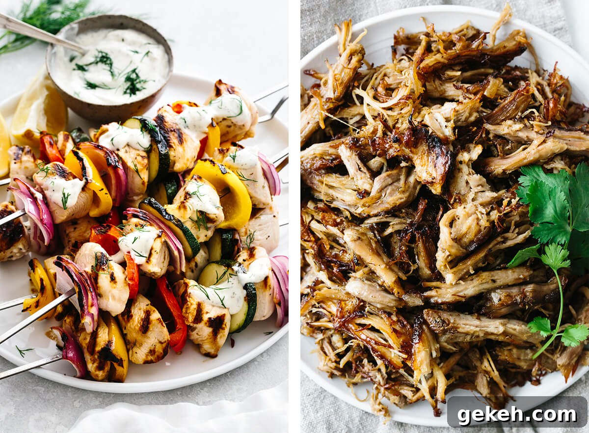 These Whole30 lunch ideas are anything but boring! Eat through a rainbow of colors with vibrant salads, juicy meats, and brightly flavored seafood. Oh, and the best vegetable sides that easily carries over to dinner. Whole30 chicken kabobs and carnitas.