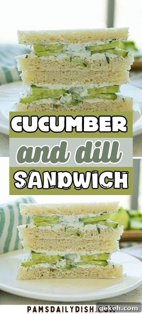 Refreshing Cucumber and Dill Tea Sandwiches for Entertaining 11 Cucumber and dill sandwiches stacked on a plate.