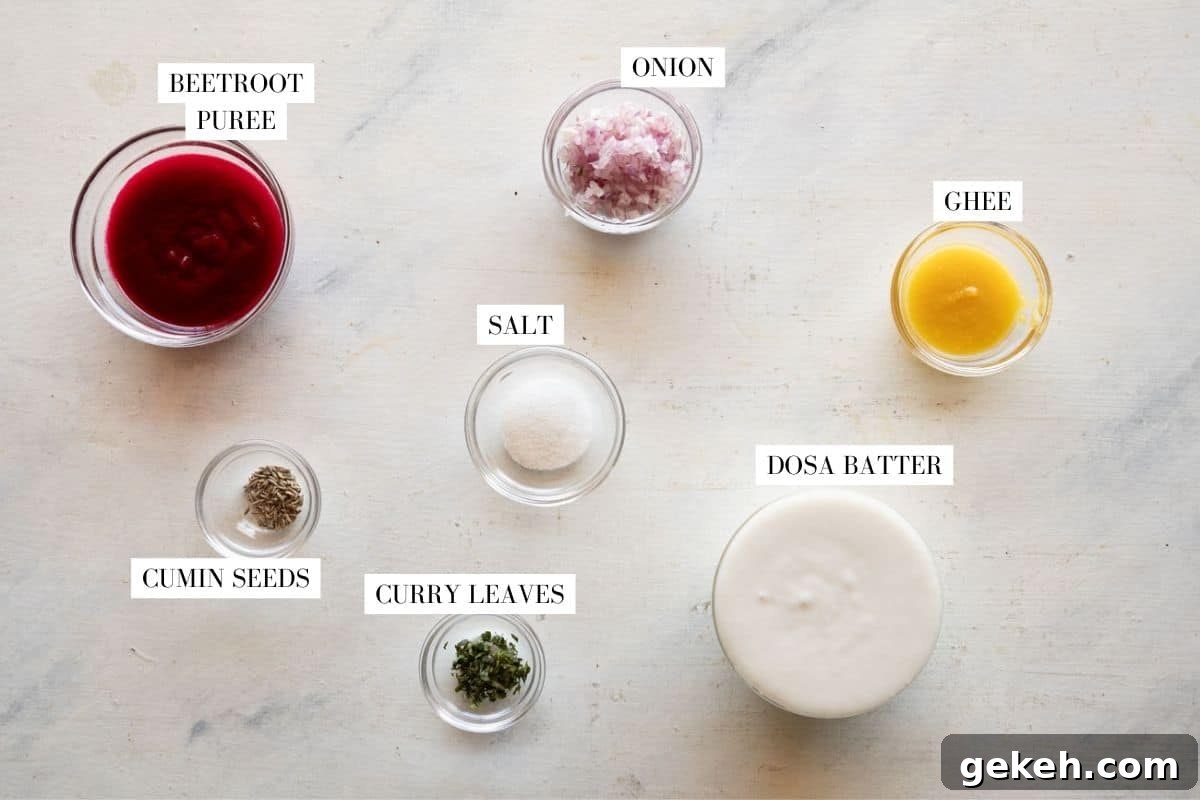 All the ingredients for beetroot appe with text to identify them