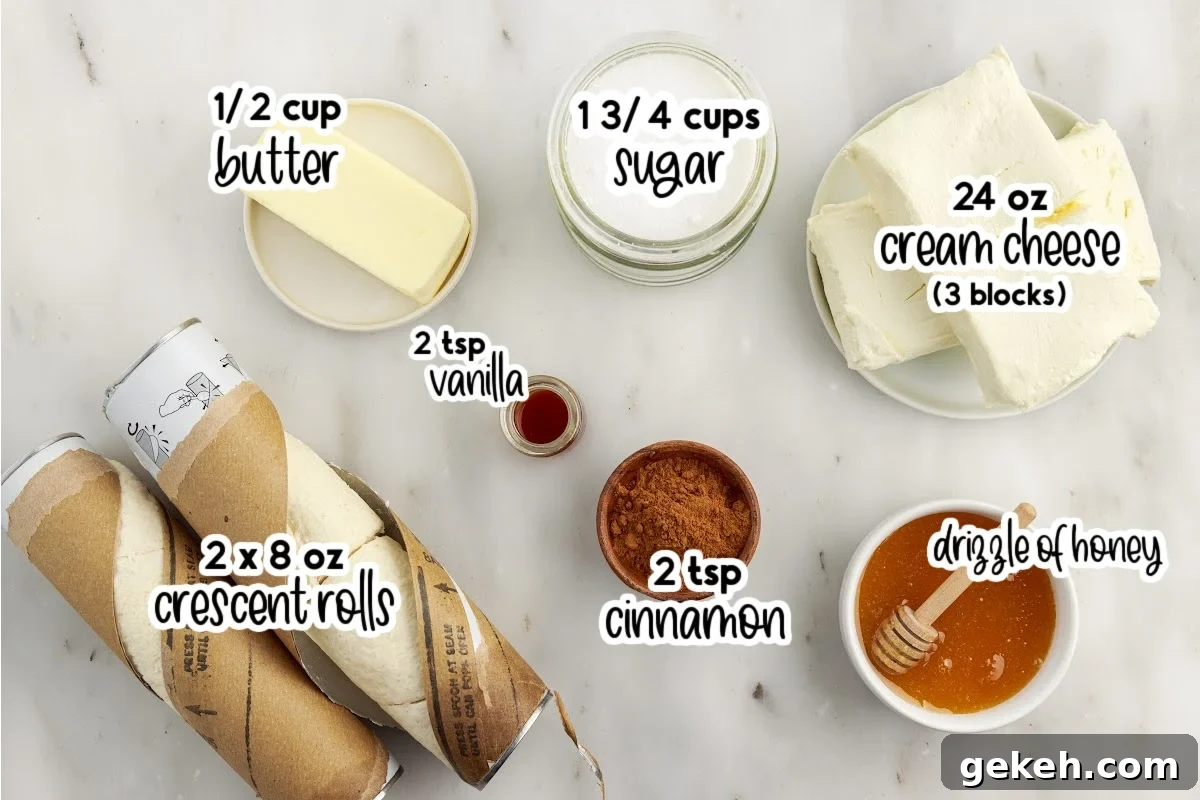Ingredients needed to make Sopapilla Cheesecake with text overlay.