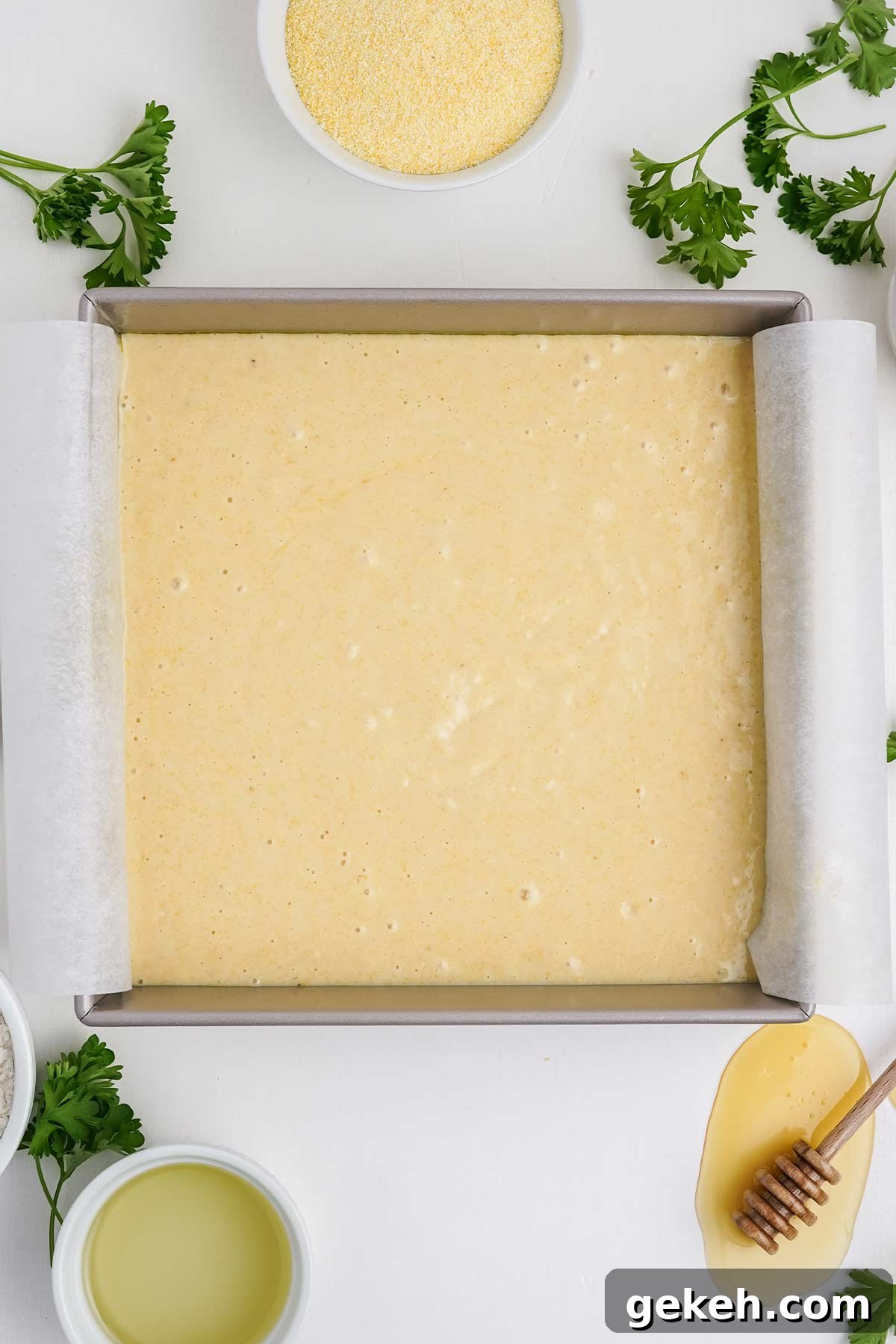 Batter poured into pan.