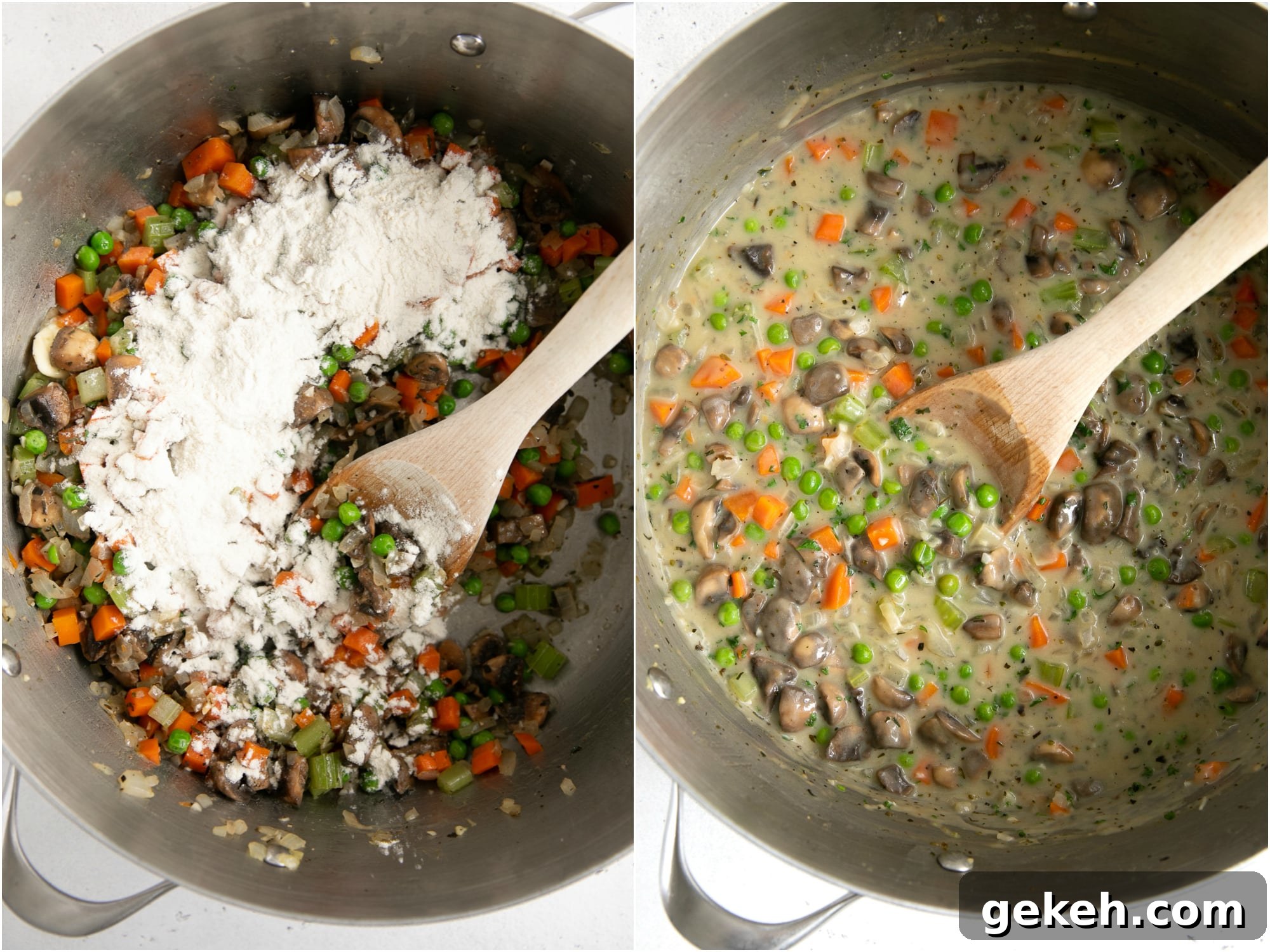 Classic Tuna Noodle Casserole Recipe for Comforting Weeknight Meals 6 Aromatics coated with flour and mixed with milk to make the sauce for the tuna noodle casserole.