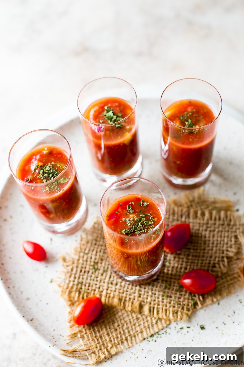 Authentic Spanish Gazpacho Recipe: Refreshing Cold Tomato Soup 9 Four glass shooters will with gazpacho