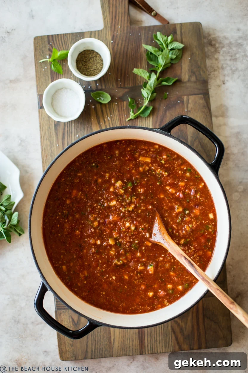 Authentic Spanish Gazpacho Recipe: Refreshing Cold Tomato Soup 10 Overhead photo of a pot of cold gazpacho soup