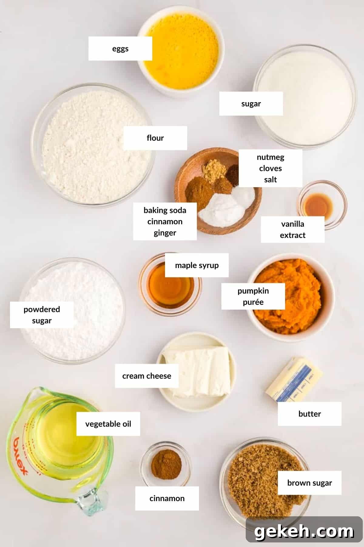 Moist Pumpkin Sheet Cake Recipe with Cream Cheese Frosting 4 A list of ingredients for a pumpkin pie sheet cake.