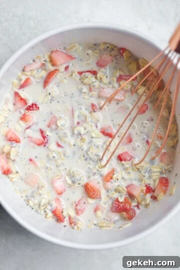 strawberries mixed into oatmeal
