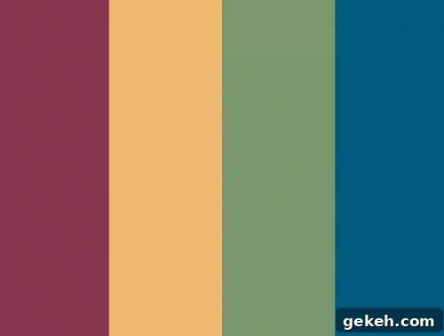 Valerie’s Kitchen Makeover: Stylish Design Ideas and Inspiration 4 The color palette for Valerie's Kitchen - stripes of burgundy, yellow-gold, sage green, and blue.