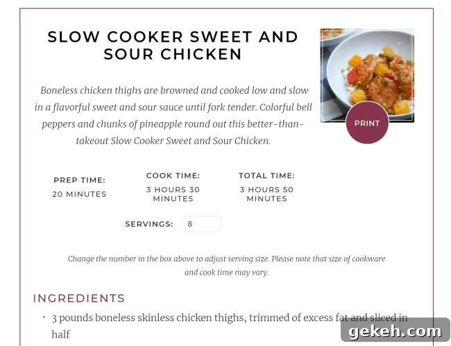 Valerie’s Kitchen Makeover: Stylish Design Ideas and Inspiration 5 A screenshot of a recipe card for Slow Cooker Sweet and Sour Chicken.