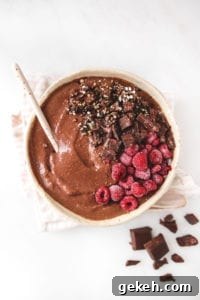 Chocolate Raspberry Smoothie Bowl Without Banana (Vegan, WFPB) 2 banana free chocolate raspberry smoothie bowl