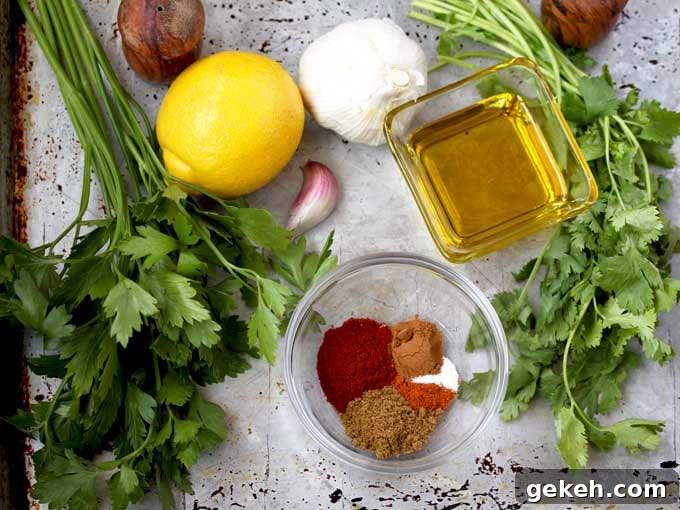 Ingredients to make chermoula sauce