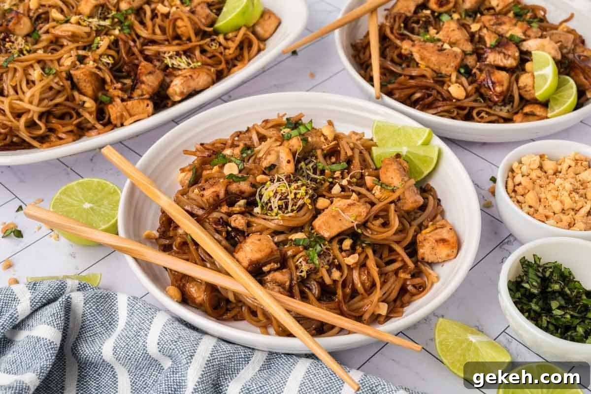Authentic Pad Thai on a Blackstone Griddle: Simple Recipe 2 A serving of the pad thai on a plate with chopsticks