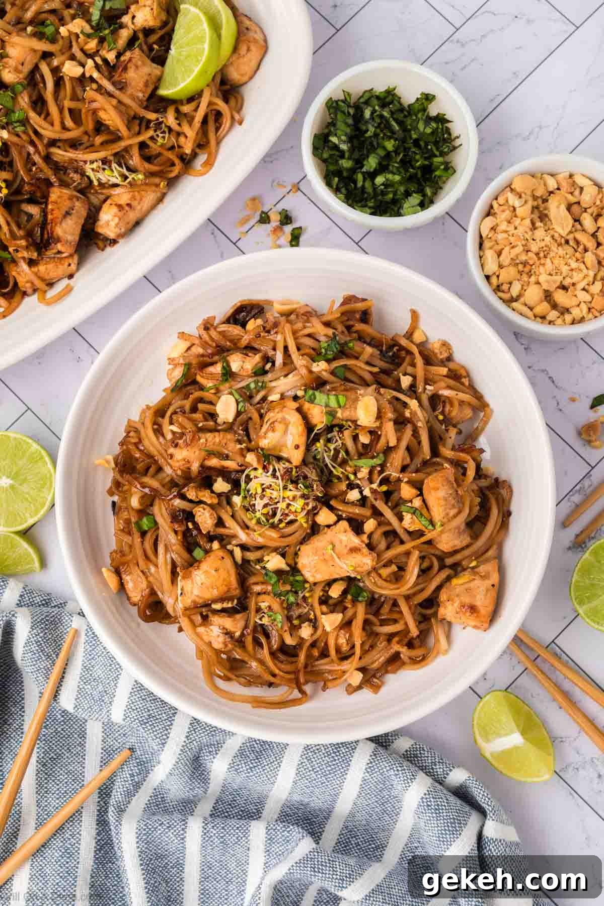 Authentic Pad Thai on a Blackstone Griddle: Simple Recipe 14 Serving of pad thai on a plate