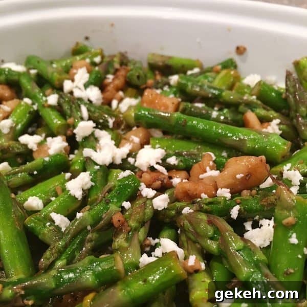 Roasted Asparagus with Toasted Walnuts and Feta 6 Chopped sautéed asparagus with toasted walnuts and sprinkled with feta cheese