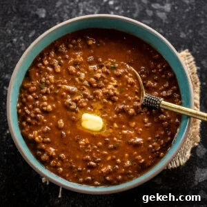 urad dal served with butter in a blue color bowl