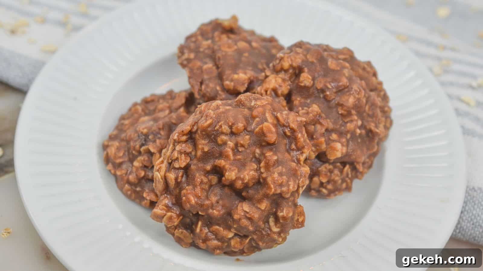 19 Desserts for Two to Share Straight from the Pan 18 Chocolate oatmeal no-bake cookies on a white plate.